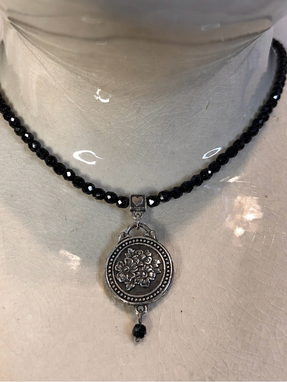 Brighton -Retired “Jet Set” Necklace Reversible Silver Floral or Crystal Pendant